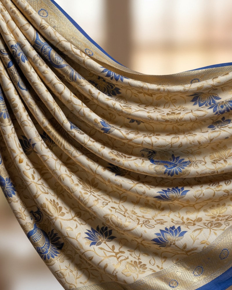 beige-blue-floral-curtain-fabric-texture